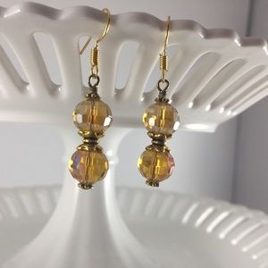 Handmade Earrings Unique Design Amber Gold Plated Multifaceted Crystal Glass New